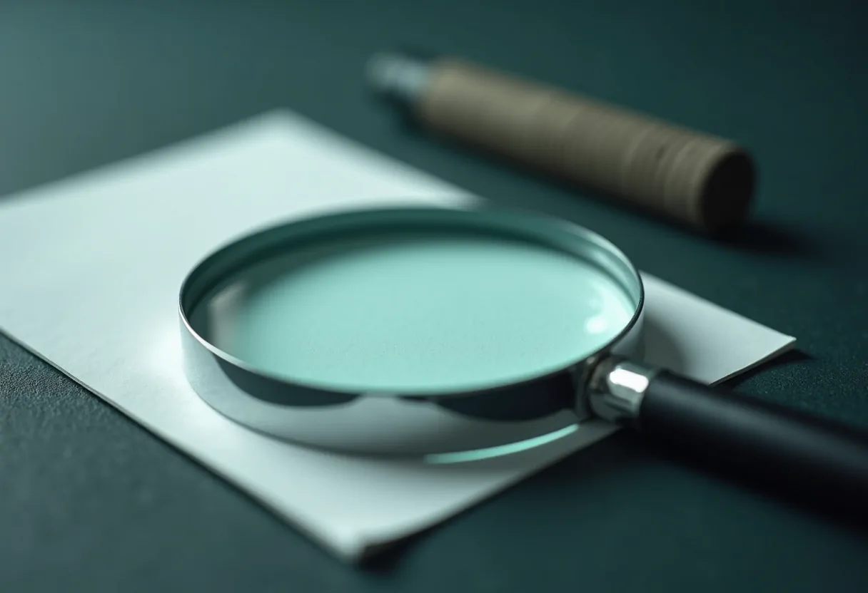 A magnifying glass resting on a blank sheet of paper