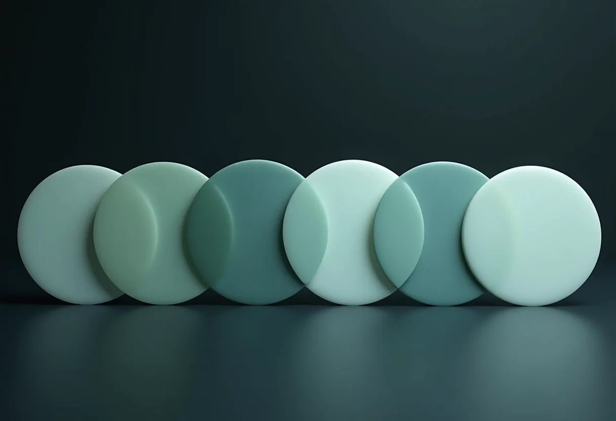 Overlapping translucent discs in graded cool tones