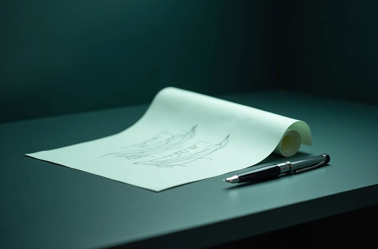 A folded invoice and a pen resting on a clean desk surface