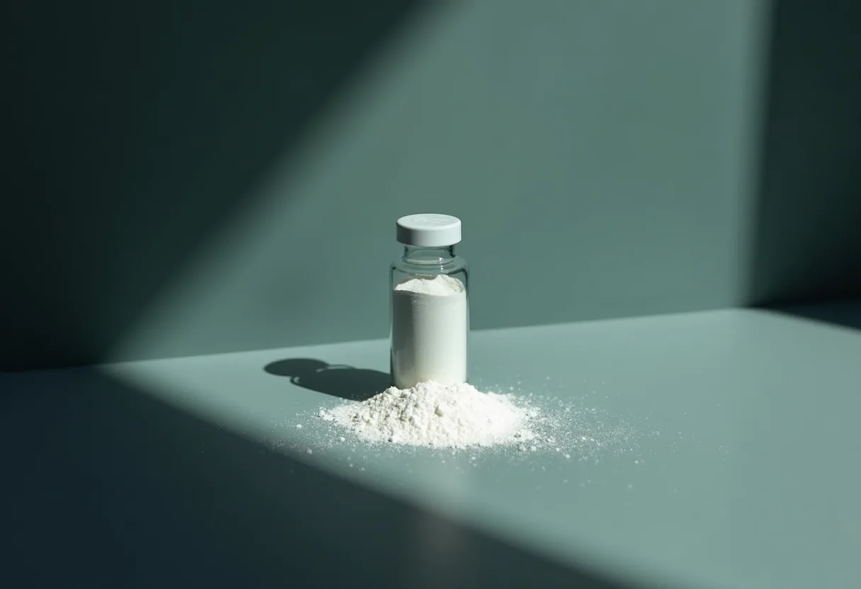 A vial half in shadow and half in light, suggesting photodegradation