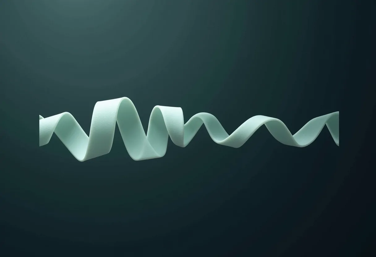 A pale folded ribbon structure against a dark field