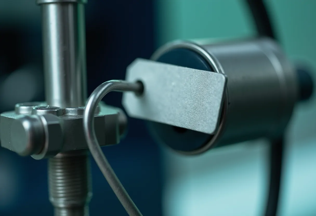 A blank calibration tag wired to a laboratory instrument